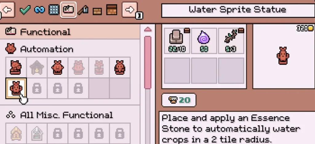 GameGHQ Fields of Mistria Sprinklers Recipe Craft